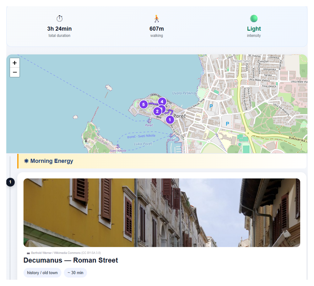 Ejemplo de plan de día completo — Poreč